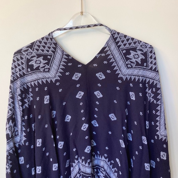 Soft Surroundings Geometric Aztec Print Crinkle Gauze Kimono - Blue - L - Picture 5 of 7